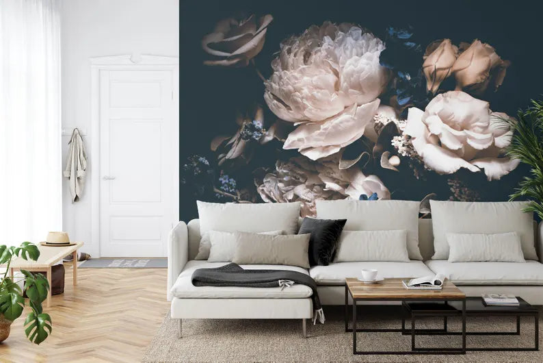 Wallpaper, Baroque Peonies Rich Deep Colors