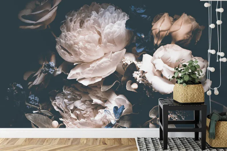 Wallpaper, Baroque Peonies Rich Deep Colors