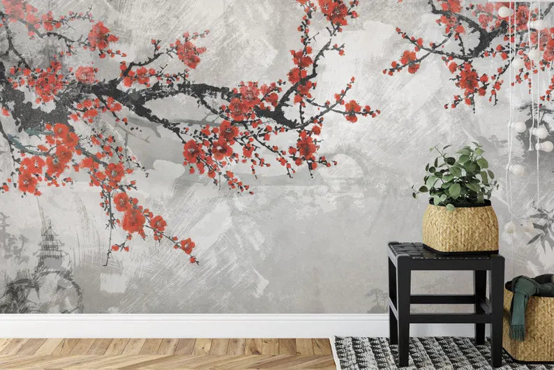Japanese Sakura Branches Wall Mural