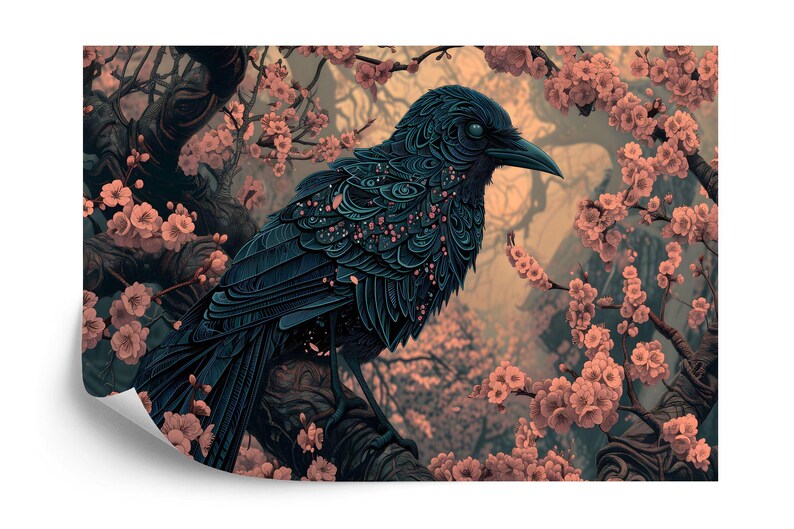 Raven and Blossom Mural, Easy-Install