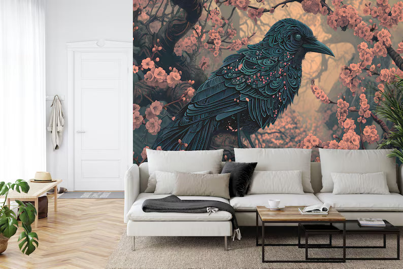 Raven and Blossom Mural, Easy-Install