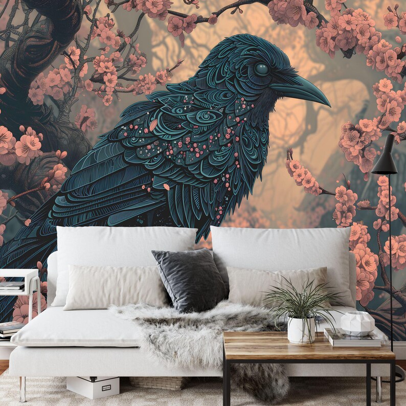 Raven and Blossom Mural, Easy-Install