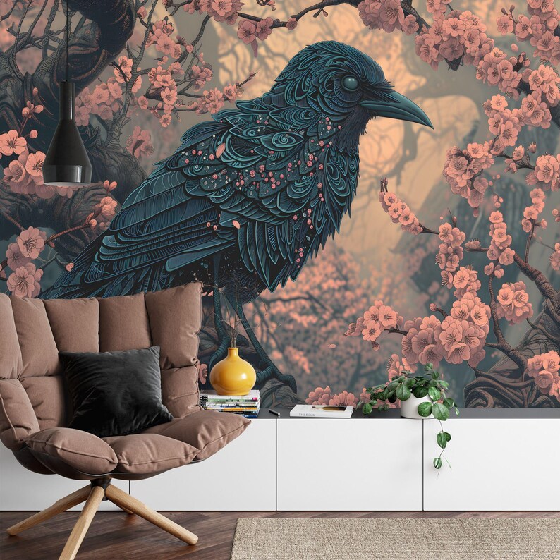 Raven and Blossom Mural, Easy-Install