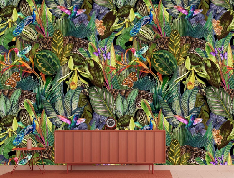 Watercolor Tropical Jungle Wallpaper Mural Art Print
