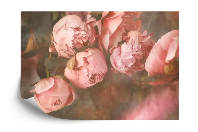 Classic baroque peony flower mural with rich botanical artwork
