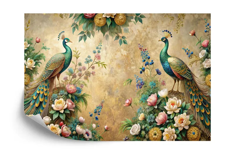 Peacock and Floral Garland Wall Mural