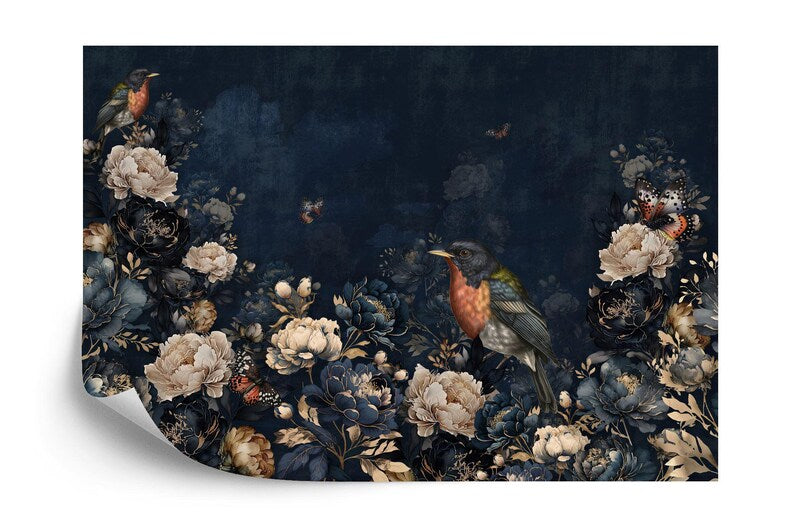Vintage Chinoiserie Mural | Birds, Flowers, Trees Art Print
