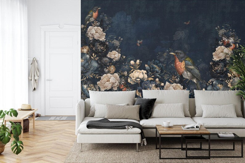 Vintage Chinoiserie Mural | Birds, Flowers, Trees Art Print