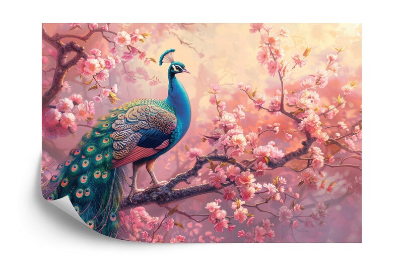 Peacock Wallpaper Mural, Vintage Flowers Branches Gift