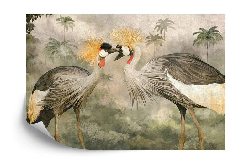 African Crowned Crane Wallpaper Mural, Tropical Forest Art Print