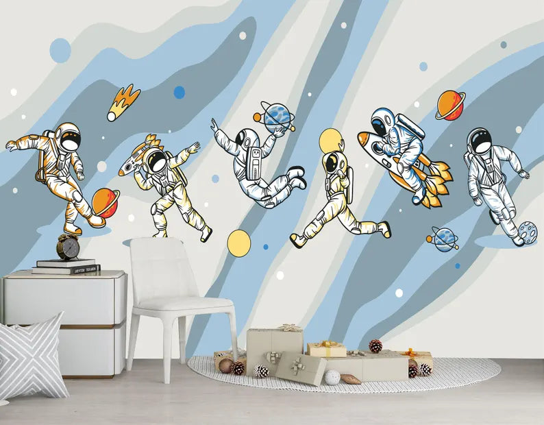 Astronaut Sports Kids Room Wallpaper Art Print