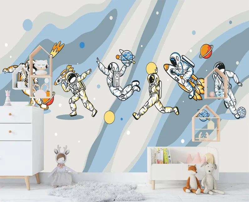 Astronaut Sports Kids Room Wallpaper Art Print