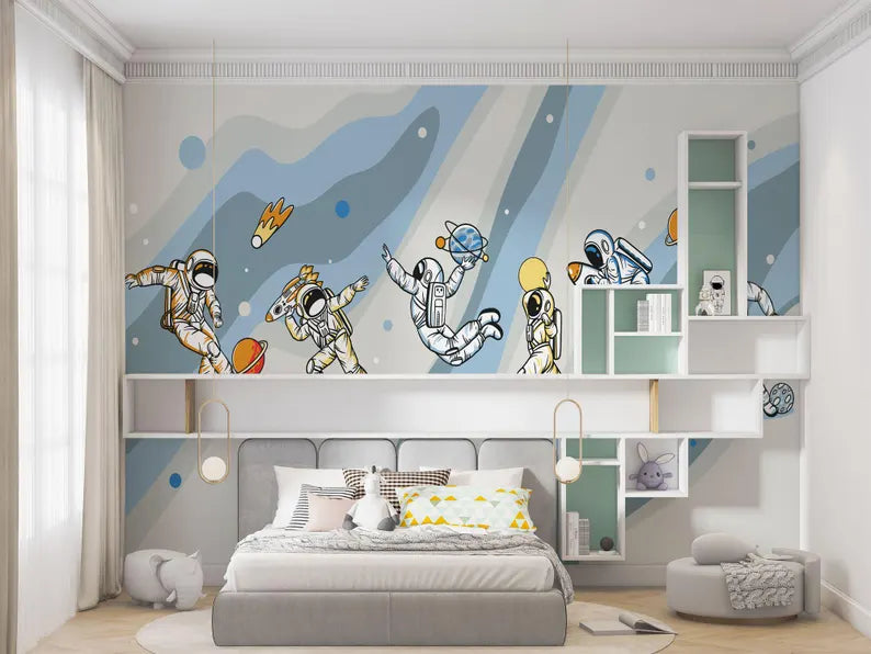 Astronaut Sports Kids Room Wallpaper Art Print