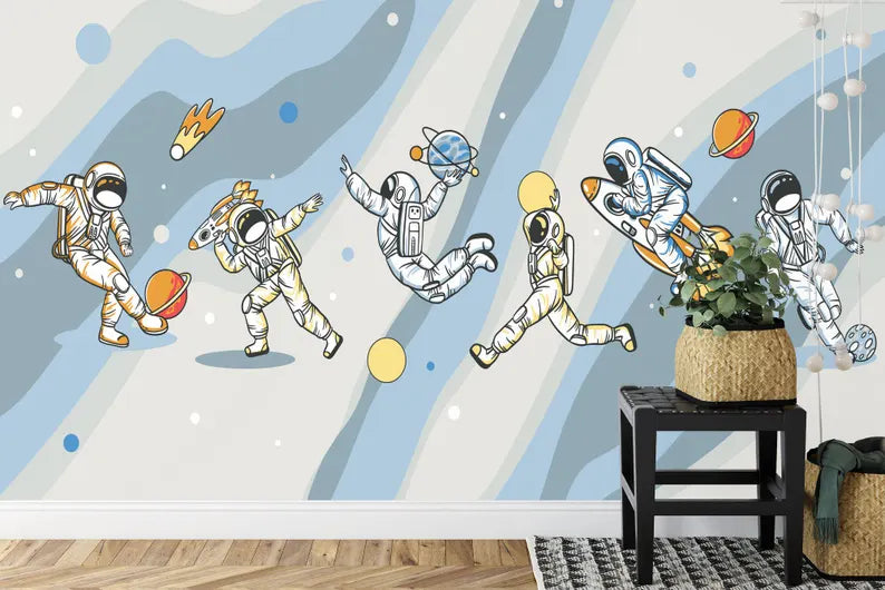 Astronaut Sports Kids Room Wallpaper Art Print