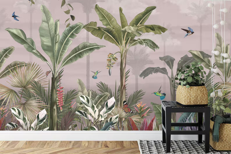 Watercolor Tropical Rainforest Wallpaper Mural Art Print