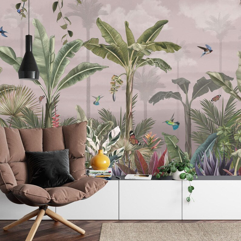 Watercolor Tropical Rainforest Wallpaper Mural Art Print