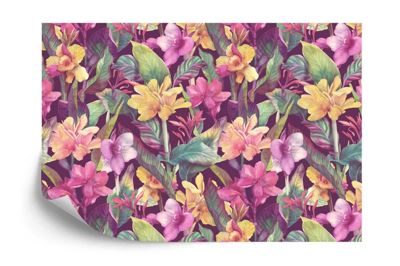 Tropical Flowers Wallpaper Mural, Watercolor Floral Wall Decal