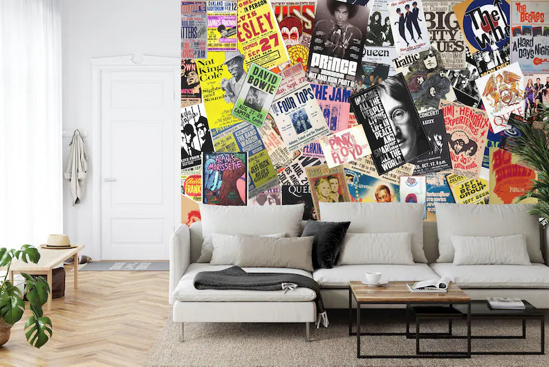 Vintage Rock Concert Posters Wallpaper Mural