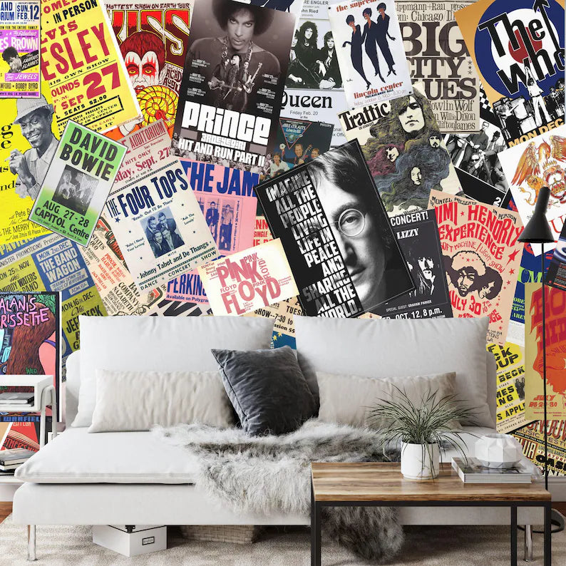 Vintage Rock Concert Posters Wallpaper Mural