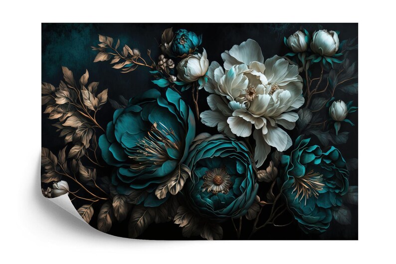 Baroque Peony Flower Wall Mural, Rich Colors