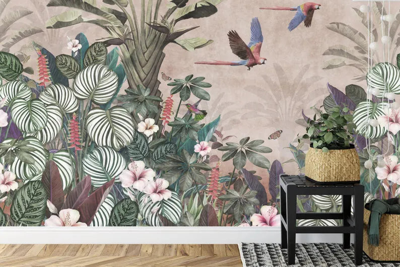 Watercolor Tropical Rainforest Wallpaper Mural Gift