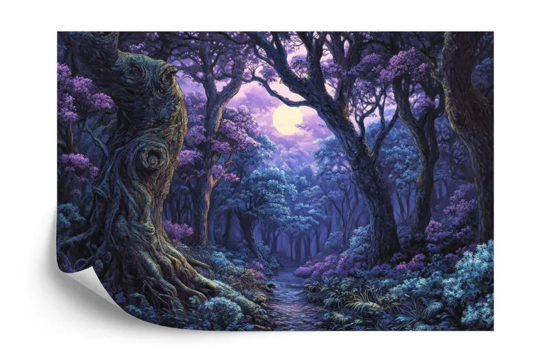 Fantasy Forest Wallpaper Mural, Purple Cyan Gift