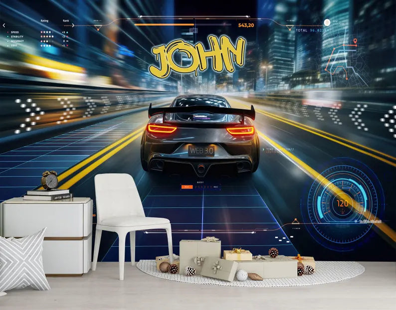 Wallpaper, Personalized Speed Car Kids Room Decor