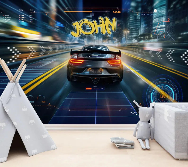 Wallpaper, Personalized Speed Car Kids Room Decor
