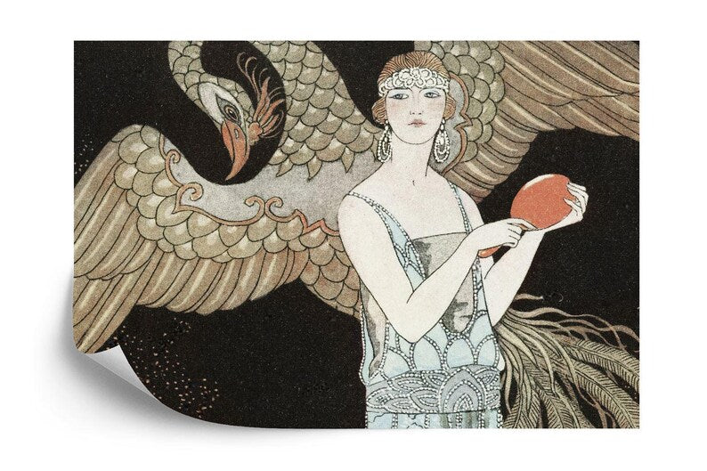 Art Deco Woman and Phoenix Wallpaper Mural Art Print