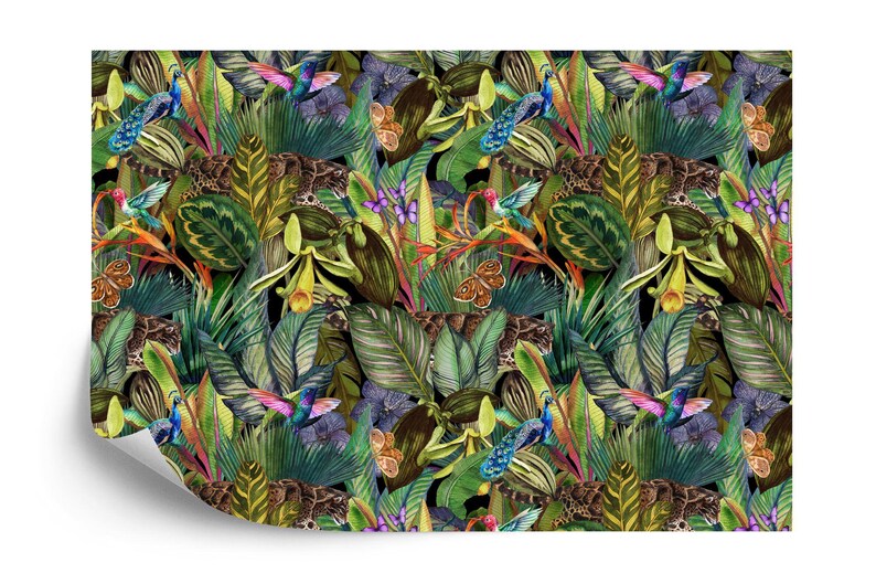 Watercolor Tropical Jungle Wallpaper Mural Art Print