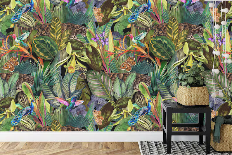 Watercolor Tropical Jungle Wallpaper Mural Art Print