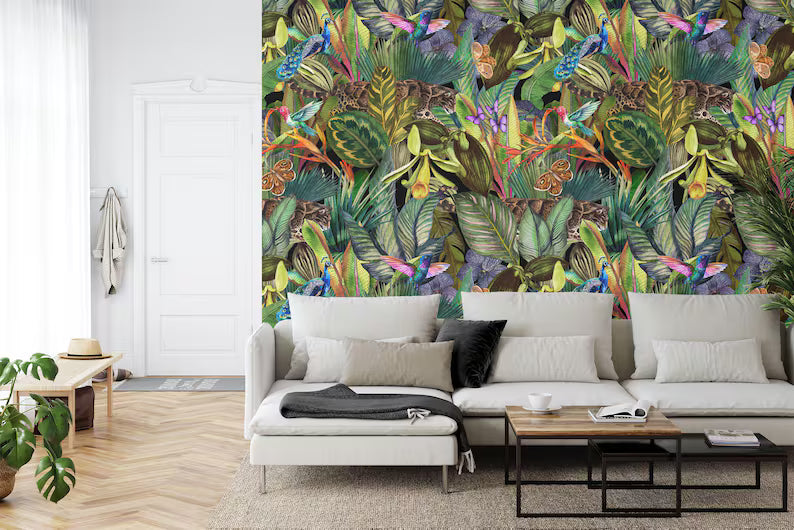 Watercolor Tropical Jungle Wallpaper Mural Art Print
