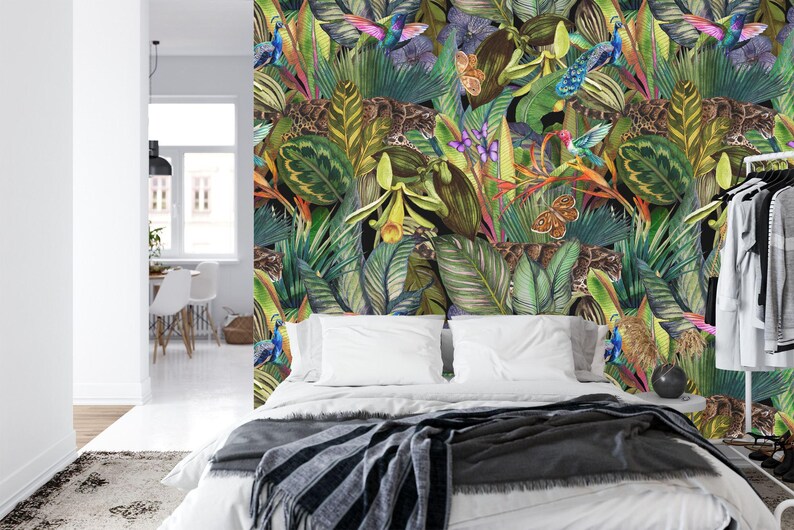 Watercolor Tropical Jungle Wallpaper Mural Art Print
