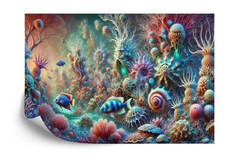Vibrant underwater wall mural with coral formations and tropical fish for modern home decoration
