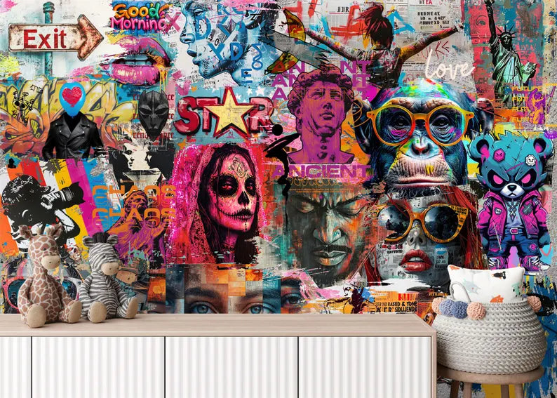 Street Pop Art Graffiti Wallpaper Mural – Modern Urban Style
