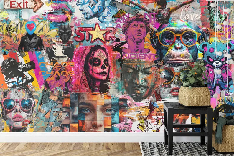 Street Pop Art Graffiti Wallpaper Mural – Modern Urban Style