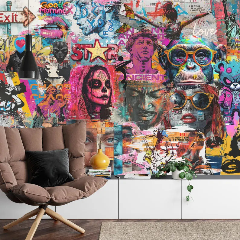 Street Pop Art Graffiti Wallpaper Mural – Modern Urban Style