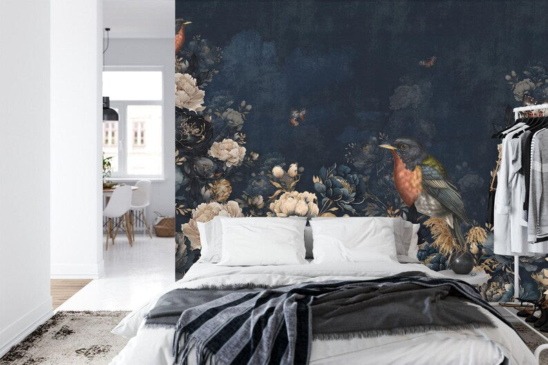 Vintage Chinoiserie Mural | Birds, Flowers, Trees Art Print