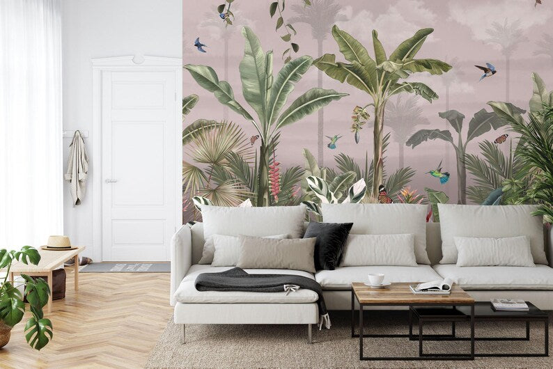 Watercolor Tropical Rainforest Wallpaper Mural Art Print