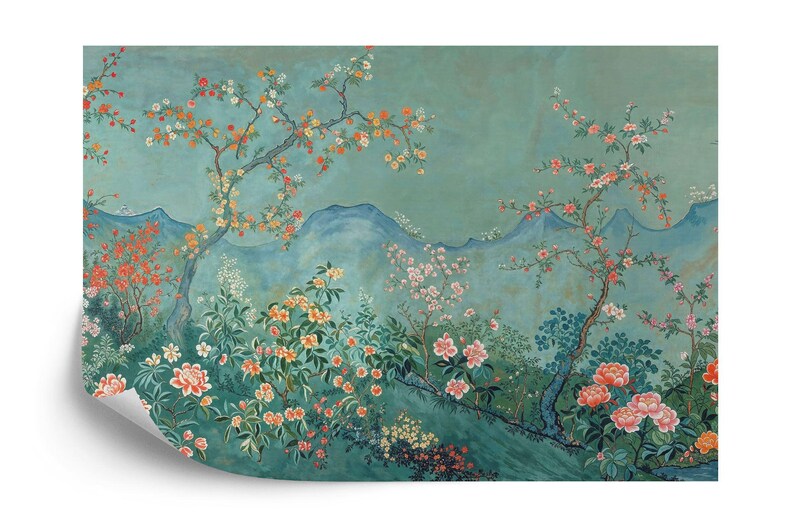 Chinoiserie Blossom Tree Wallpaper Mural – Japanese Mountain Art