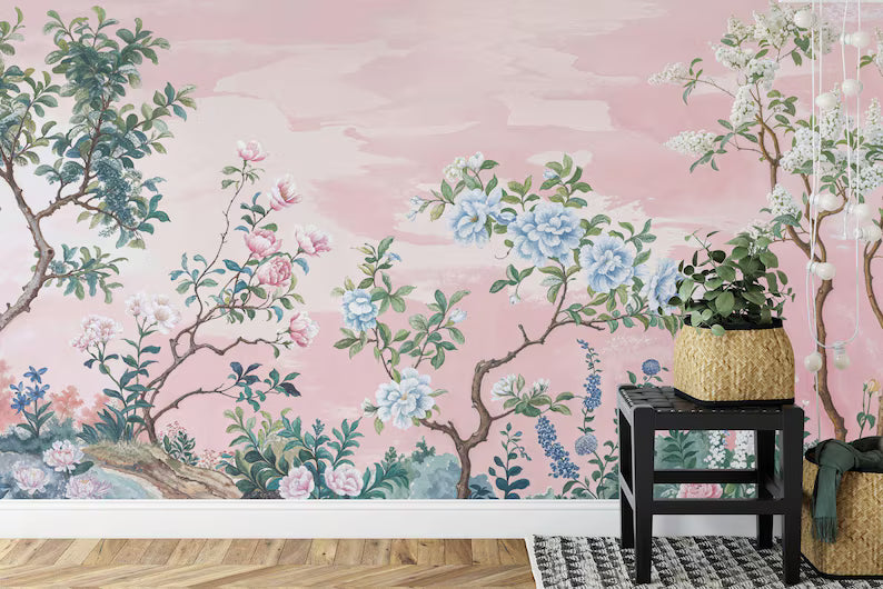 Vintage Chinoiserie Floral Wallpaper Mural Art Print