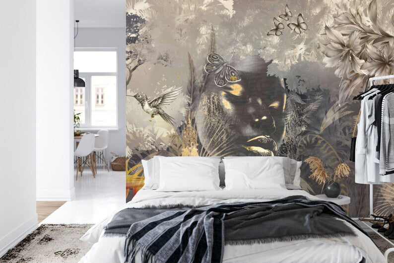 Woman Face Forest Mural, Abstract Art Print