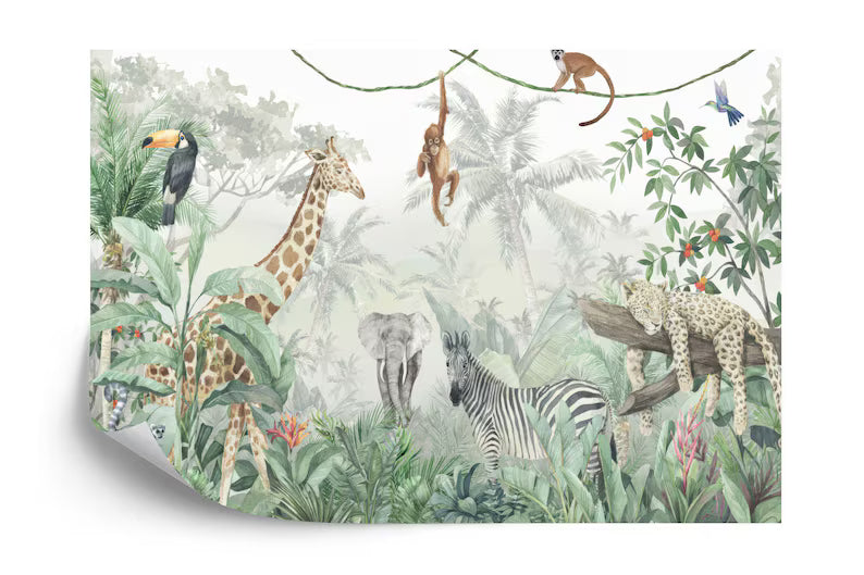 Jungle Animals Wallpaper Mural Kids Nursery Decor