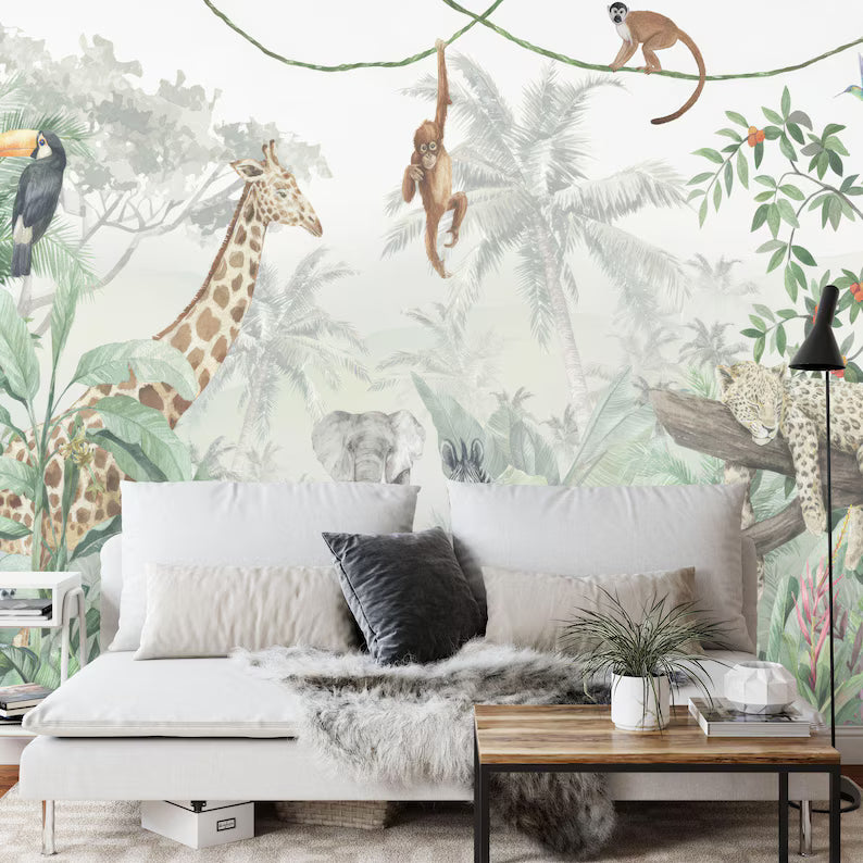 Jungle Animals Wallpaper Mural Kids Nursery Decor