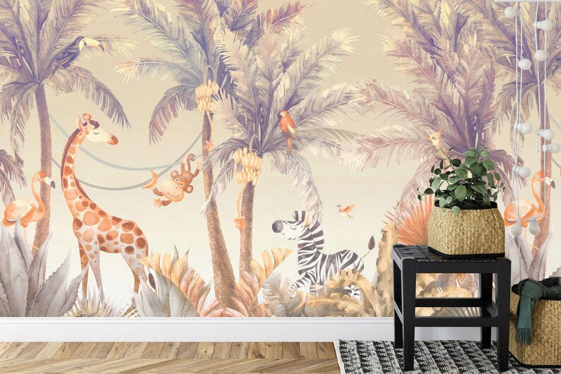 Jungle Animals Nursery Wallpaper Mural Art Print