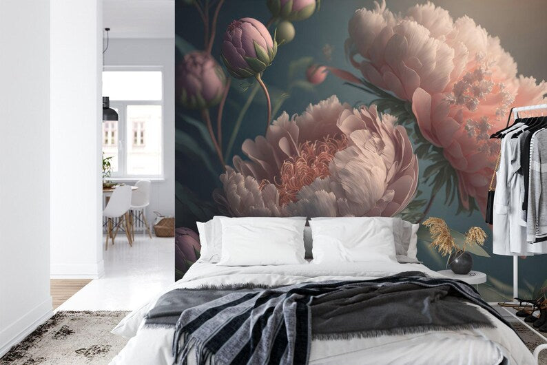 Baroque Peony Flower Wall Mural, Rich Colors Gift