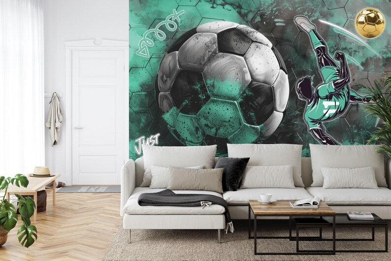 Boys Football Mural, Soccer Wall Decor Art Print