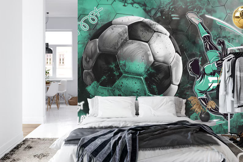 Boys Football Mural, Soccer Wall Decor Art Print
