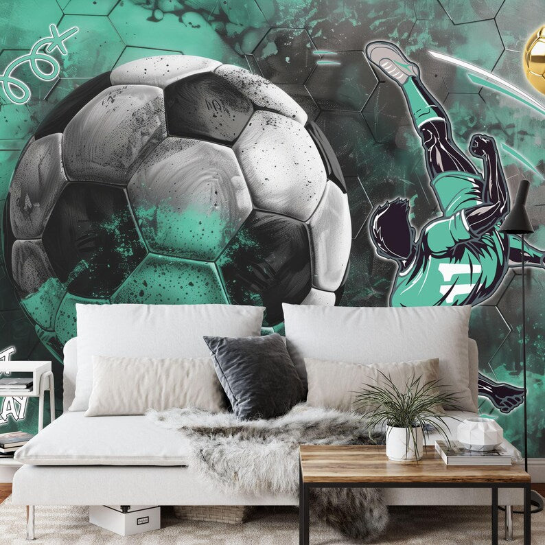 Boys Football Mural, Soccer Wall Decor Art Print