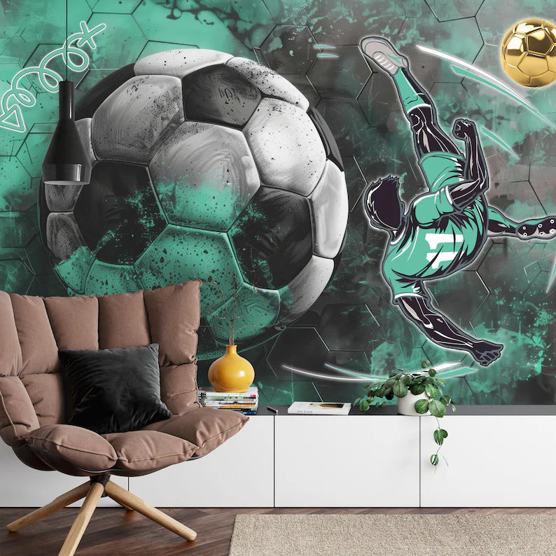 Boys Football Mural, Soccer Wall Decor Art Print